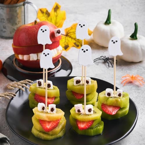 JtmyAota 100 Pack Ghost Cocktail Picks, Halloween Toothpicks for Appetizers