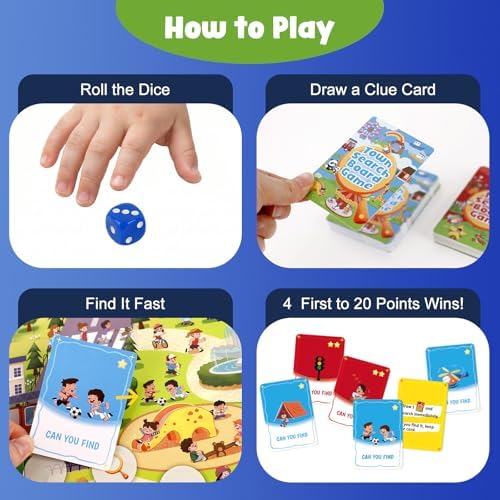 Town Search Board Games, Family Games for Kids Ages 5 6 7 8-12, 2-4 Players, Educational Board Game for Boys Girls 5+, Back to School Gifts for Classroom & Family Nights & Parties