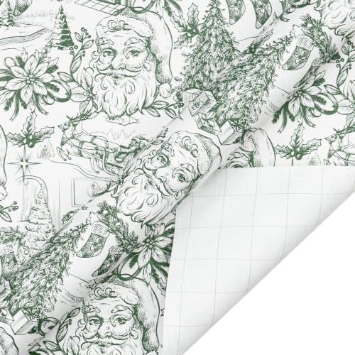 RUSPEPA Kraft Christmas Wrapping Paper Set, Jumbo Roll, Red Green Vintage Toile Santa, Tree, Deer & Winter Scene Design Gift Wrap for Xmas Holiday, Rustic Party, 4 Rolls, 30 Inches x 10 Feet per Roll