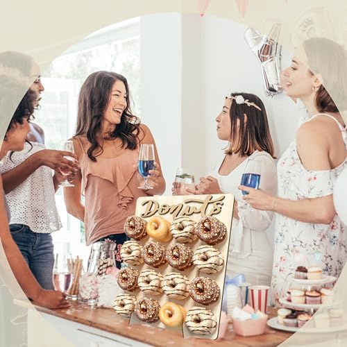 Donut Wall Display Stand, 2PCS Wooden Doughnut Holder Display 32 Donuts, Donut Holder Board for Donut Grow Up Party, Birthday, Wedding, Baby Shower, Donut Party Decorations (Natural)