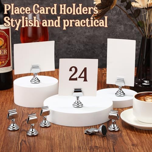 Kathfly 48 Pcs Wedding Table Number Holders Metal Silver Place Card Holder