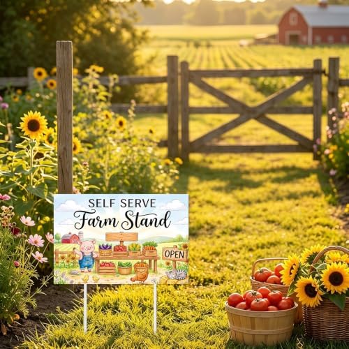 Rngmsi Pig and Vegetable Farm Stand Directional Arrow Sign Set 3pc