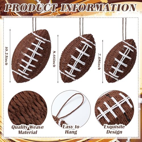 Beeveer 3 Pcs Fall Football Decor Rustic Woven Wall Hanging Decoration