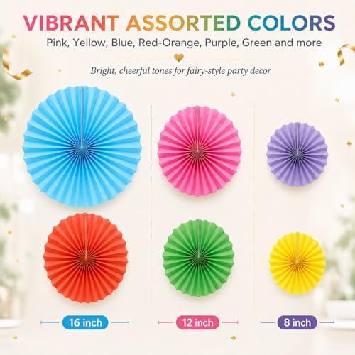 6-Pack Colorful Paper Fans, Hanging Party Decorations