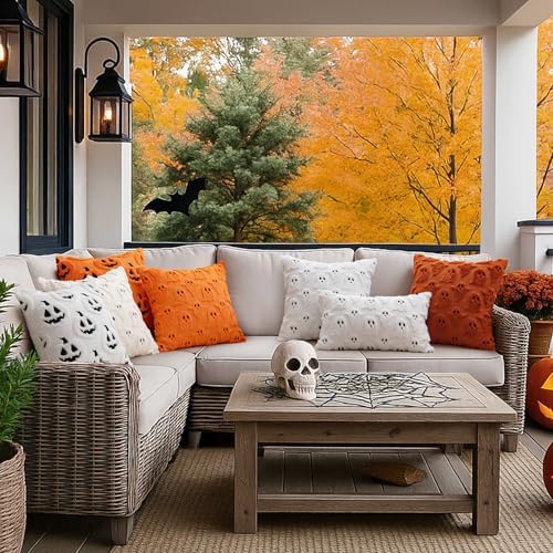 MIULEE Burnt Orange Halloween Pillow Covers Cute Ghost Fall Decor 16x16