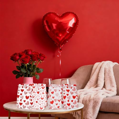 Valentines Bags for Kids Class 24 PCS Valentine Paper Bags with Stickers for Gifts Treat Goodie Candy Snack Goody Cookie Wrap Galentines Valentines Day Party Favors Supplies Decorations Baggies Pouch