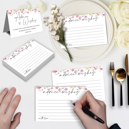 Advice and Wishes Cards Set with Message Notes and Keepsake Options, Guest Book Alternative for Baby Shower, Wedding, Bridal Shower, Graduation and Birthday Celebrations (50, A White, White Color Set)