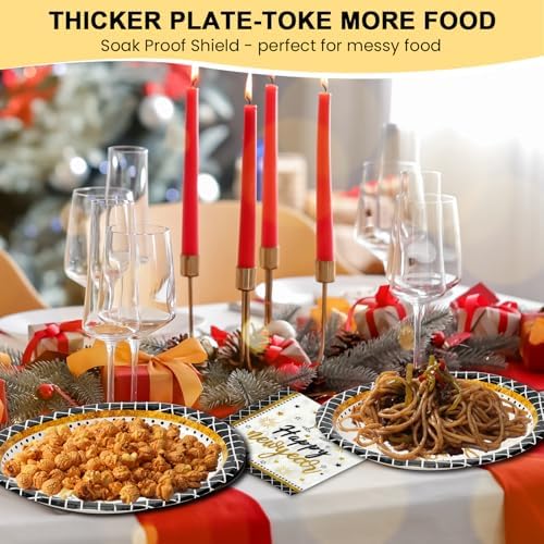 Dereinwo 50 Pcs New Year Paper Plates and Napkins Set