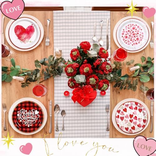 100 Pcs Valentine‘s Day Paper Plates 9 Inches Disposable Round Heart Plates for Valentine‘s Day Party Table Decor