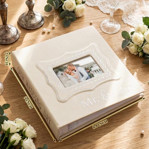 Dunzoom Mr & Mrs Wedding Photo Album 200 Pcs 4x6 Leather Anniversary