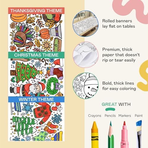 Tiny Expressions 3-Pack Large Holiday Coloring Tablecloth for Kids