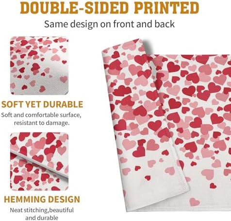 Valentine's Day Pink Love Heart Placemats Set of 4 Valentine Dining Place Mat Heat Resistant Washable Wedding Anniversary Rectangle Table Mat for Outdoor Kitchen Home Party 12x18 Inch