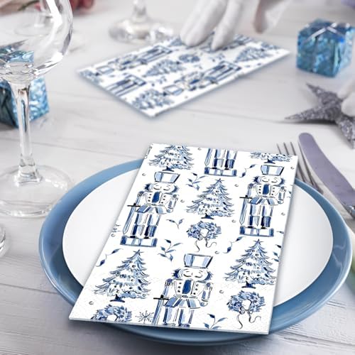 Whaline 40 Pcs Christmas Guest Napkins Disposable Paper Napkin Chinoiserie Nutcracker Dinner Hand Napkins for Xmas Kitchen Home Bathroom Party Supplies Table Decor