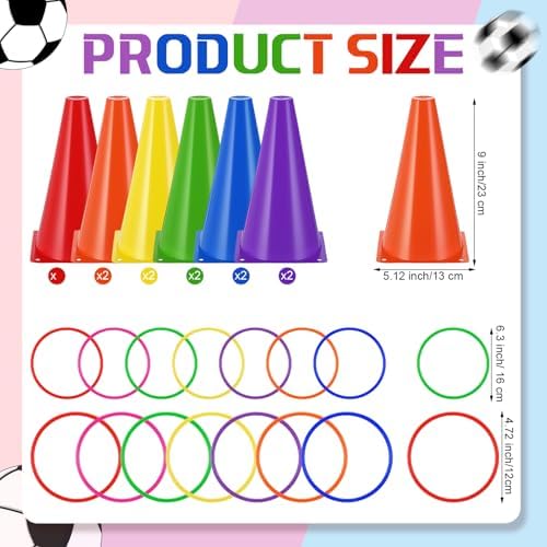Leyndo 52 Pcs Ring Toss Game Set 12 Plastic Training Cones 40 Toss Rings for Carnival Party Backyard Indoor Outdoor Games