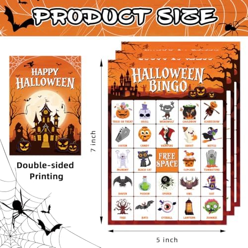 Halloween Bingo Game Cards for 24 Players - 5" x 7", Orange