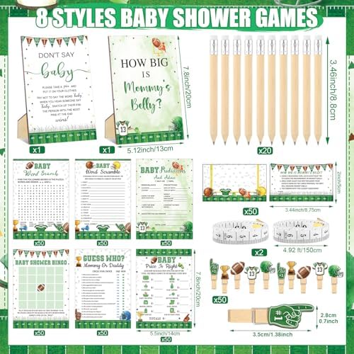 Funnymoom 426 Pcs Football Baby Shower Games, 8 Games Bingo Advice Cards
