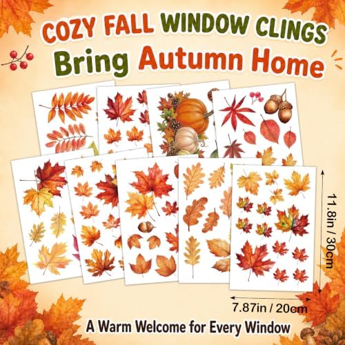 102 PCS Fall Window Clings Decor Autumn Thanksgiving Decorations Stickers