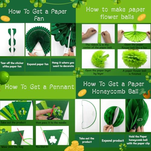 24 Pcs Green Birthday Decorations Kit, Paper Fans Pom Poms Banner 8-16 in