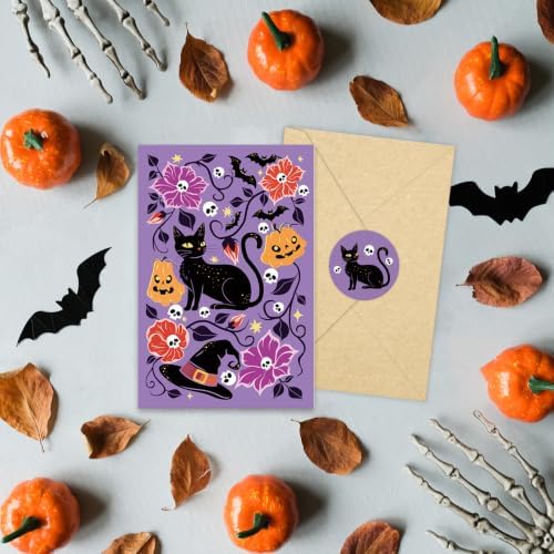 24 Pack Cute Halloween Greeting Cards, Cozy Halloween Decor Cards with Envelopes, Bulk Non-Scary Halloween Card Set for Adults Kids Teachers Party Favors, Blank inside