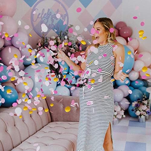 VCOSTORE Pink and Gold Round Tissue Confetti for Baby Shower Wedding Decor