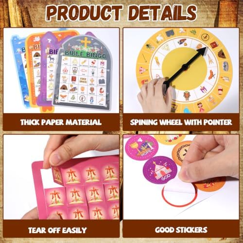 Easter Bible Bingo Game for Adults 24 Players Easter Bible Games for Kids Christian Supplies Cross Bingo Cards with Turntable Reward Stickers for Christian Party Activities Home Family Game