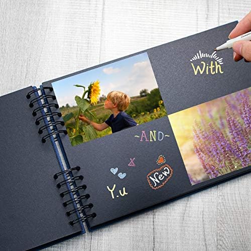 11.5 x 8.5 Inch Scrapbook Album with 15 Metallic Markers,Blue (40 Sheets) ﻿