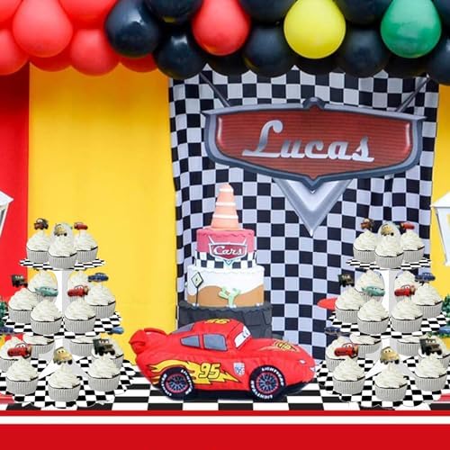 3-Tier Racing Theme Cupcake Stand, Black White Checkered, 1-Pack