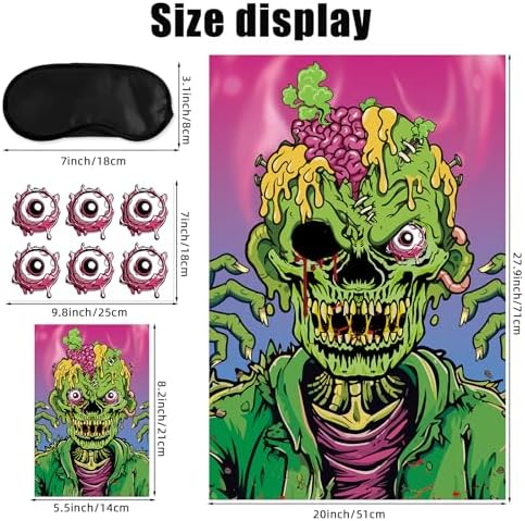Hxezoc Pin The Eyeball On The Zombie Game with 24 Pcs Eyeballs Stickers, Halloween Pin The Tail Scary Zombie Party Games for Kids Halloween Party Birthday Party Supplies