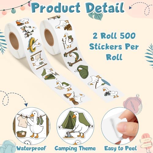 Eartim Summer Camping Goose Sticker Rolls Cartoon Funny Tent Goose Stickers