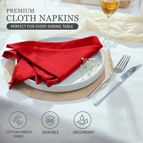 Ruvanti Cloth Napkins Set of 12, Cotton Enrich 18”x18” - Red