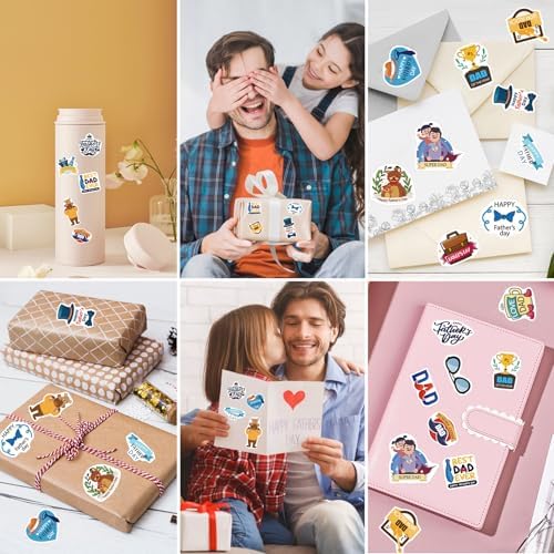 Fathers Day Stickers, 312Pcs Happy Fathers Day Stickers, Dad Stickers, Dad Day Gifts, Vivid Self-Adhesive Label Decals for Envelope Seal Cards Boxes Gift Wrap Mothers Day Party Favors Decorations