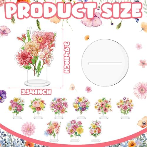 Kosiz 9 Pcs Wildflower Diamond Art Tabletop Decor Flower Diamond Art Kits