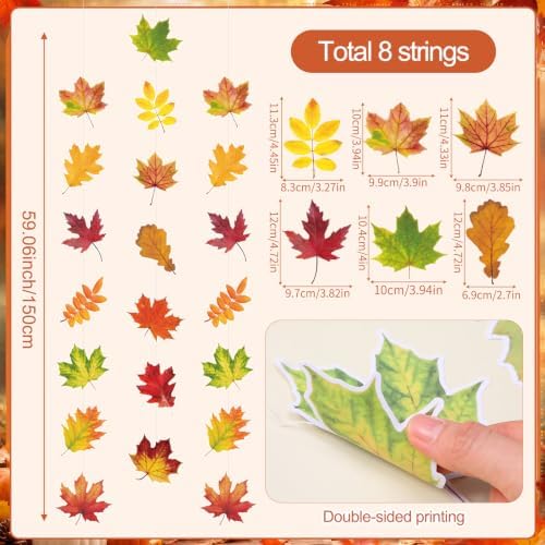 Xinnun 8 Pcs Fall Leaf Hanging Garland Realistic Maple Party Decorations