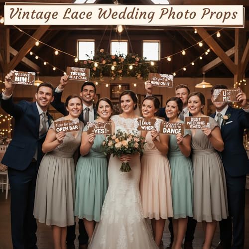 Beeveer 24 Designs Rustic Wedding Photo Booth Props, Wood Lace Photoshoot