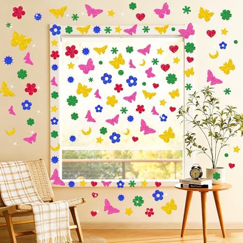 500Pcs Foam Stickers Glitter 3D Spring Foam Shape Stickers,Heart Star Moon