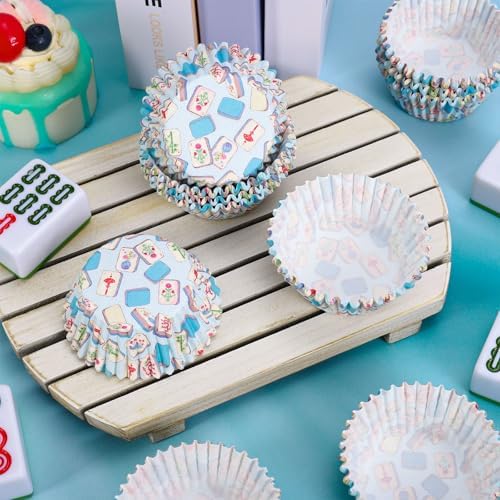 JarThenaAMCS 300Pcs Mahjong Cupcake Liners Blue Paper Baking Cups Standard Muffin Cupcake Wrappers for Birthday Game Night Theme Party Supplies