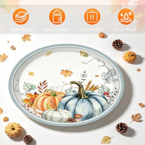 25Pcs Thanksgiving Oval Paper Plates Large Fall Disposable Plates10" x 12"