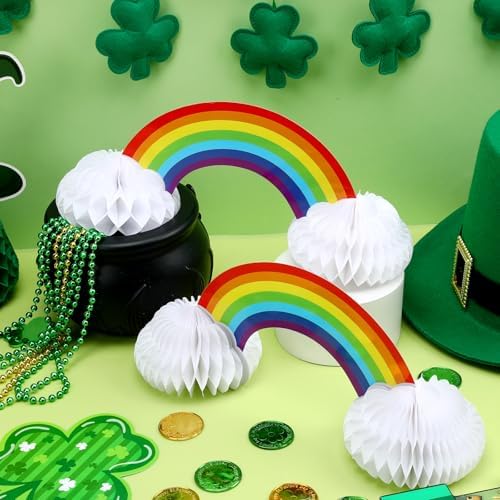 JULMELON 6Pcs Rainbow Party Decorations, Honeycomb Centerpieces for Tables