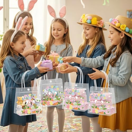 Aliceset 24 Pcs Clear Gift Bags with Handle, PVC Party Favors Bunny Ear