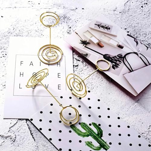 TecUnite 24 pcs 3.35 Inch Picture Clips Table Place Photos Card Holder Gold