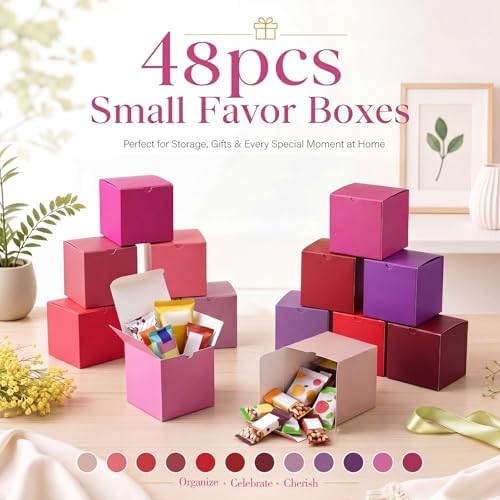 Zhehao 48 Pack Pink and Purple Gift Boxes 12 Colors Small Cardboard