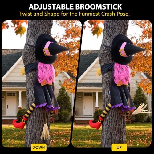 51" Pink Crashing Witch Halloween Tree Decorations Outdoor