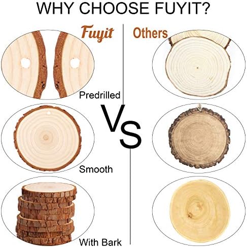Fuyit Unfinished Wood Slices with Hole, Drilled Wooden Circle for Crafts