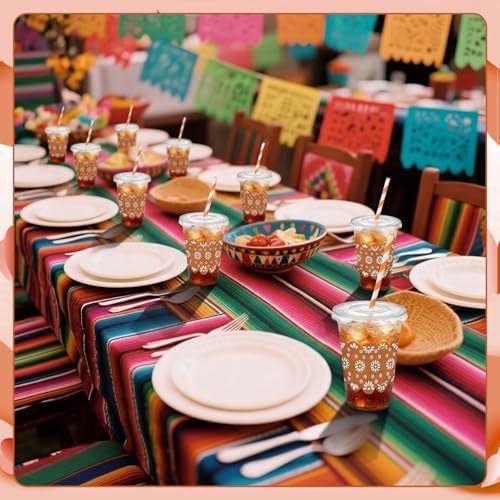 Jingmore 50 Pcs Mexican Cielito Lindo Plastic Cups Ghost Brown and White