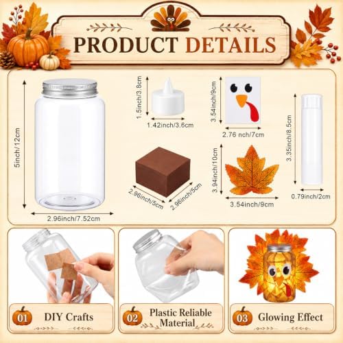 Qinyoung 12 Pcs Thanksgiving Turkey Craft Mason Jars Tissue Paper Craft