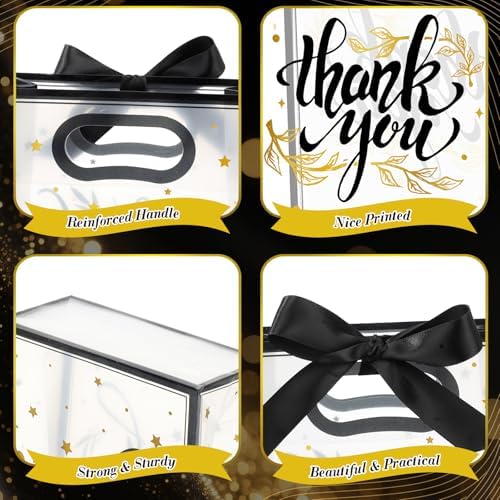 Capoda 24 Pcs Clear Thank You Gift Bags with Handles, Black and Gold