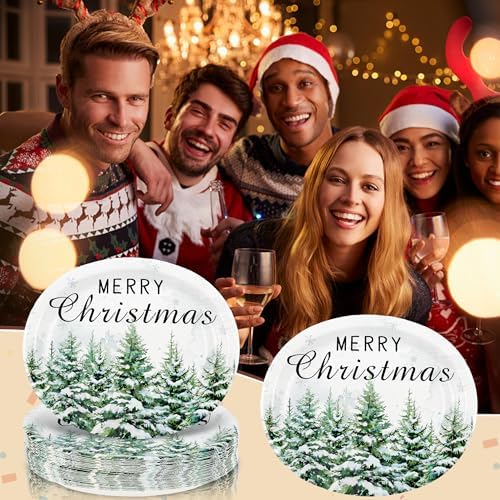 Christmas Green Tree Oval Plates 10x12 Inch, Disposable Party Plates