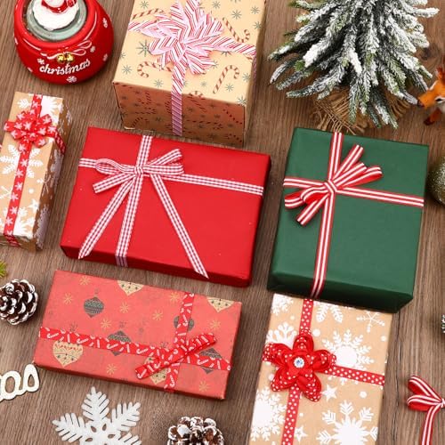 DECYOOL Christmas Ribbon 6 Rolls 60 Yards Red Pink Xmas Grosgrain Ribbons