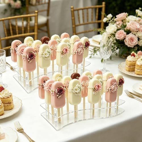 1 Pcs Acrylic Cakesicle Display Stand, 15 Holes Cakesicle Stand Display, Reusable Clear Cake Pops Sticks Kit for Wedding Shower Birthday Dessert Table Display