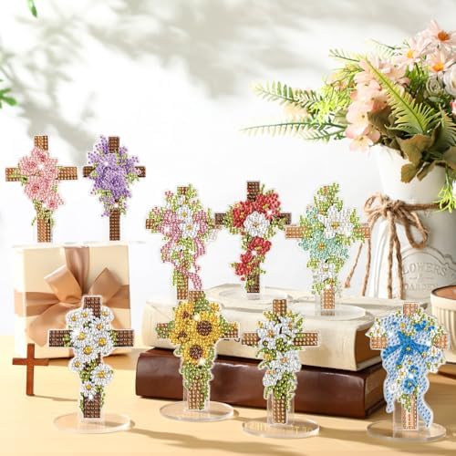 Kosiz 9 Pcs Cross Diamond Painting Tabletop Decor Christian Diamond Art Kit